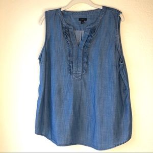 Talbots ruffle front chambray shirt